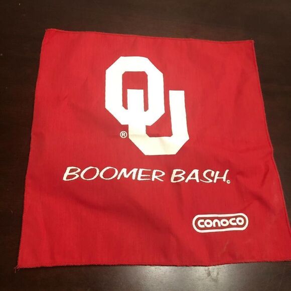 Vintage Oklahoma University Sooner O.U. Red White Conoco Boomer Bash Rally Rag - Picture 2 of 10